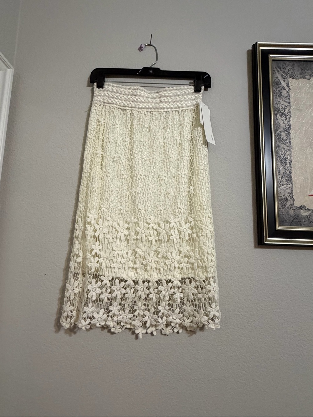 Lapis Cream Crochet Midi Skirt with Floral Lace Hem